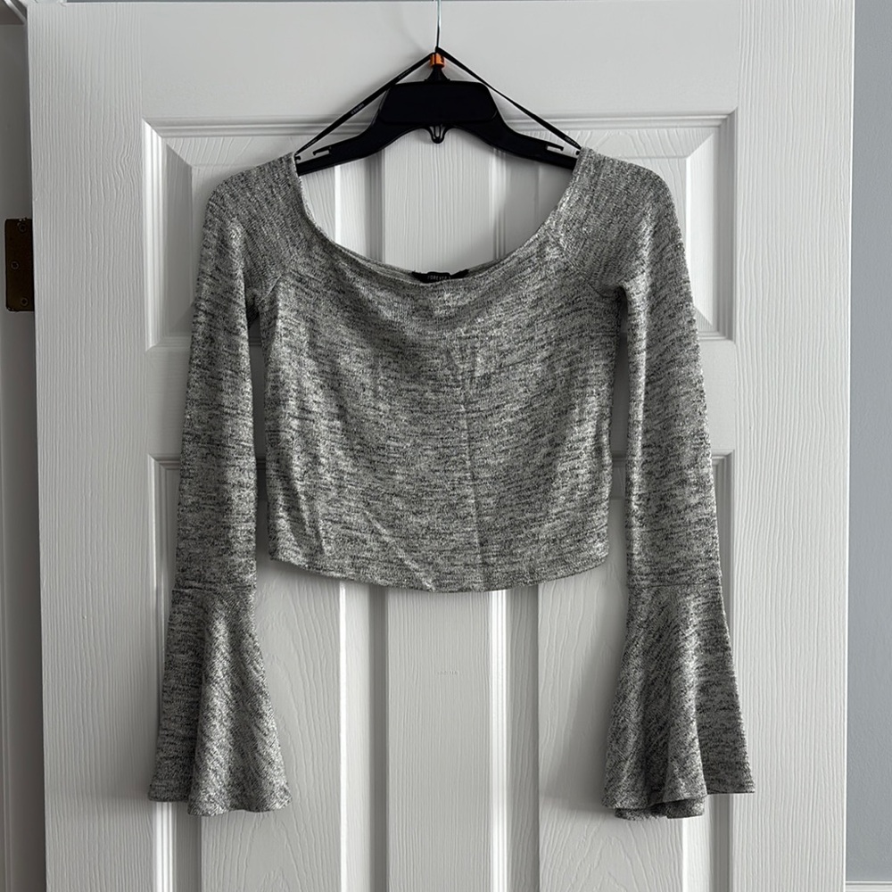 Gray/Silver Bell Sleeve Crop Top